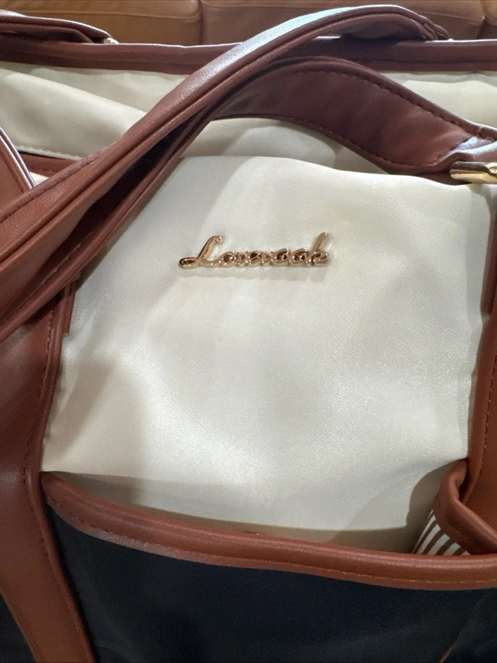 Lovevook Laptop Tote Bag Black Cream Multi Pocket Work Travel Fits 15.6” Laptop